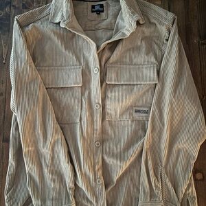 Essentials Beige Corduroy Shirt Jacket for Men